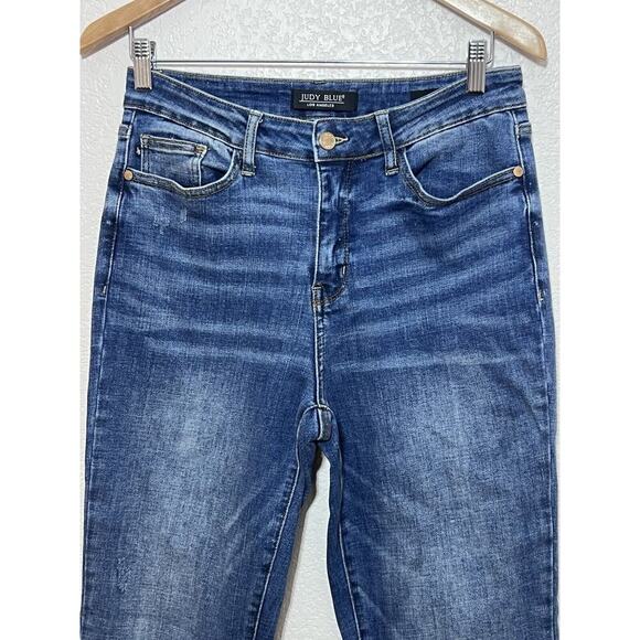 Judy Blue Jeans Women Sz 7 / 28 Boyfriend Fit Cut Off Bottoms JB88541 High Waist - Picture 3 of 13